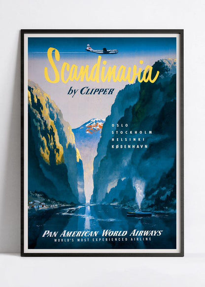 Affiche aviation vintage "Scandinavia by Clipper" PANAM - Haute Définition - papier mat 230gr/m2