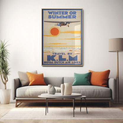Affiche aviation vintage "Winter or Summer" - KLM - Haute Définition - papier mat 230gr/m²
