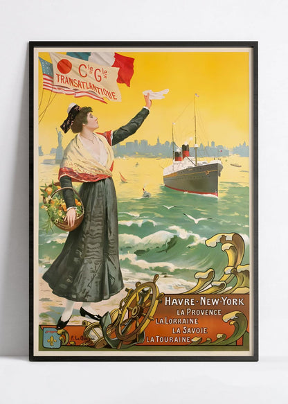 Affiche bateau vintage "Compagnie transatlantique"  - Haute Définition - papier mat 230gr/m²