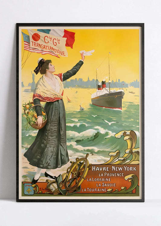 Affiche bateau vintage "Compagnie transatlantique"  - Haute Définition - papier mat 230gr/m²