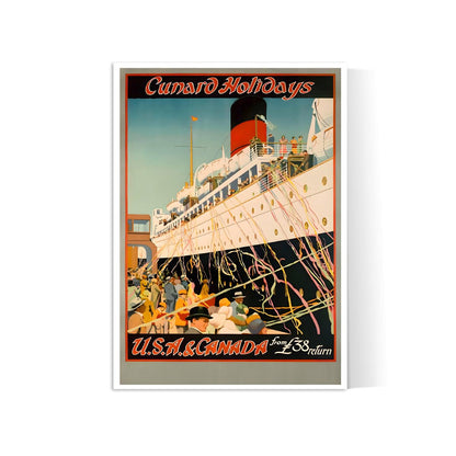Affiche bateau vintage "Cunard Holydays" - Haute Définition - papier mat 230gr/m²