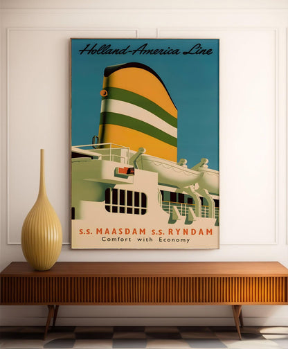 Affiche bateau vintage "Holland America Line"  - Haute Définition - papier mat 230gr/m²