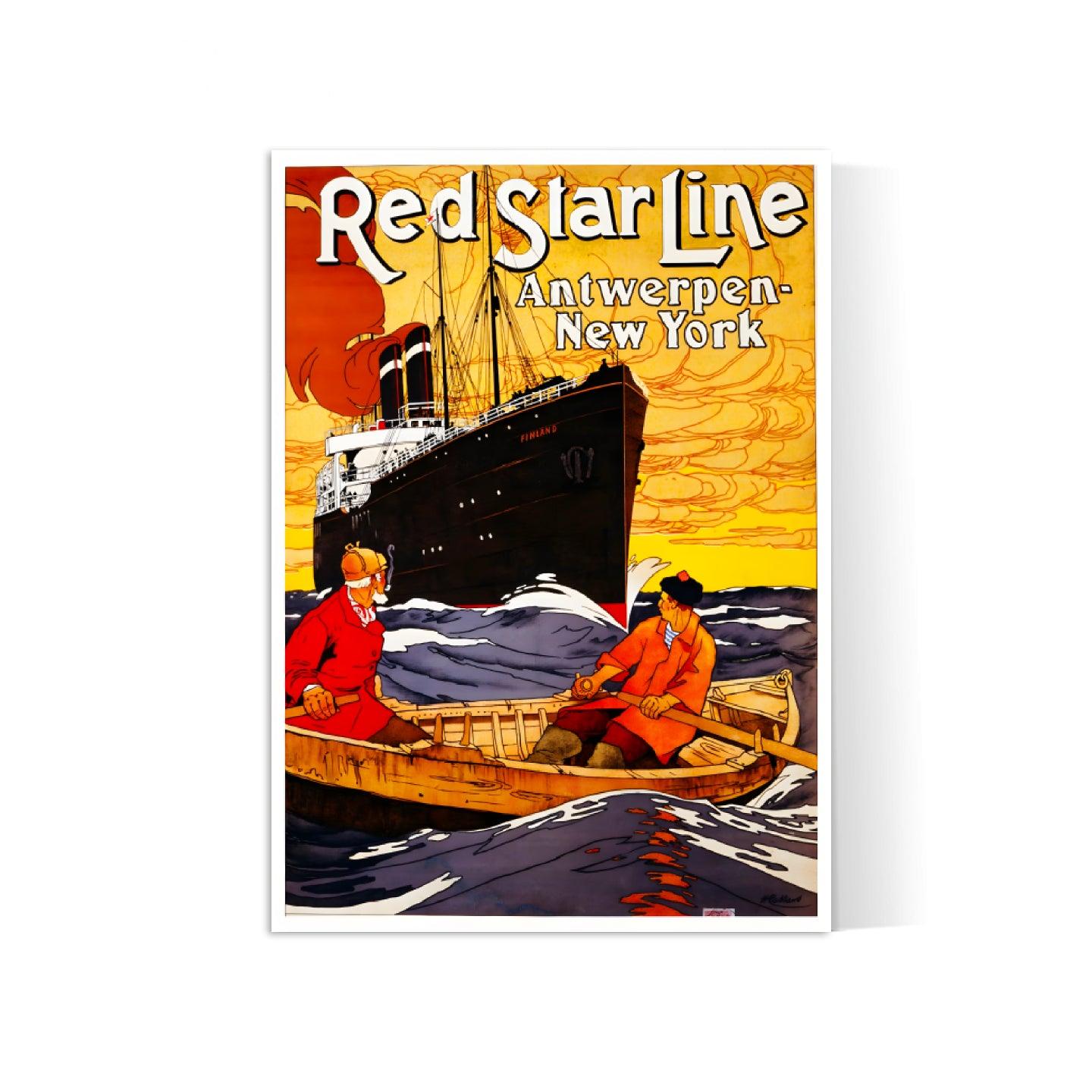 Affiche bateau vintage "Red Star Line" - Henri Cassiers - Haute Définition - papier mat 230gr/m²