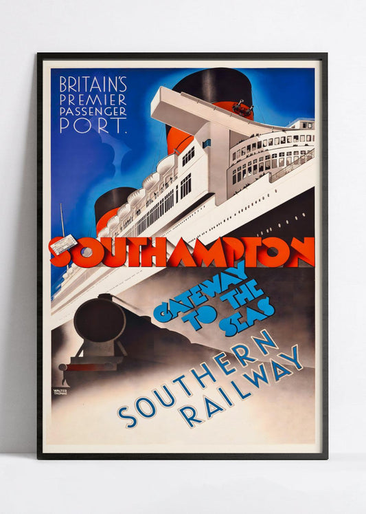 Affiche bateau vintage "Southampton" - Walter Thomas- Haute Définition - papier mat 230gr/m²