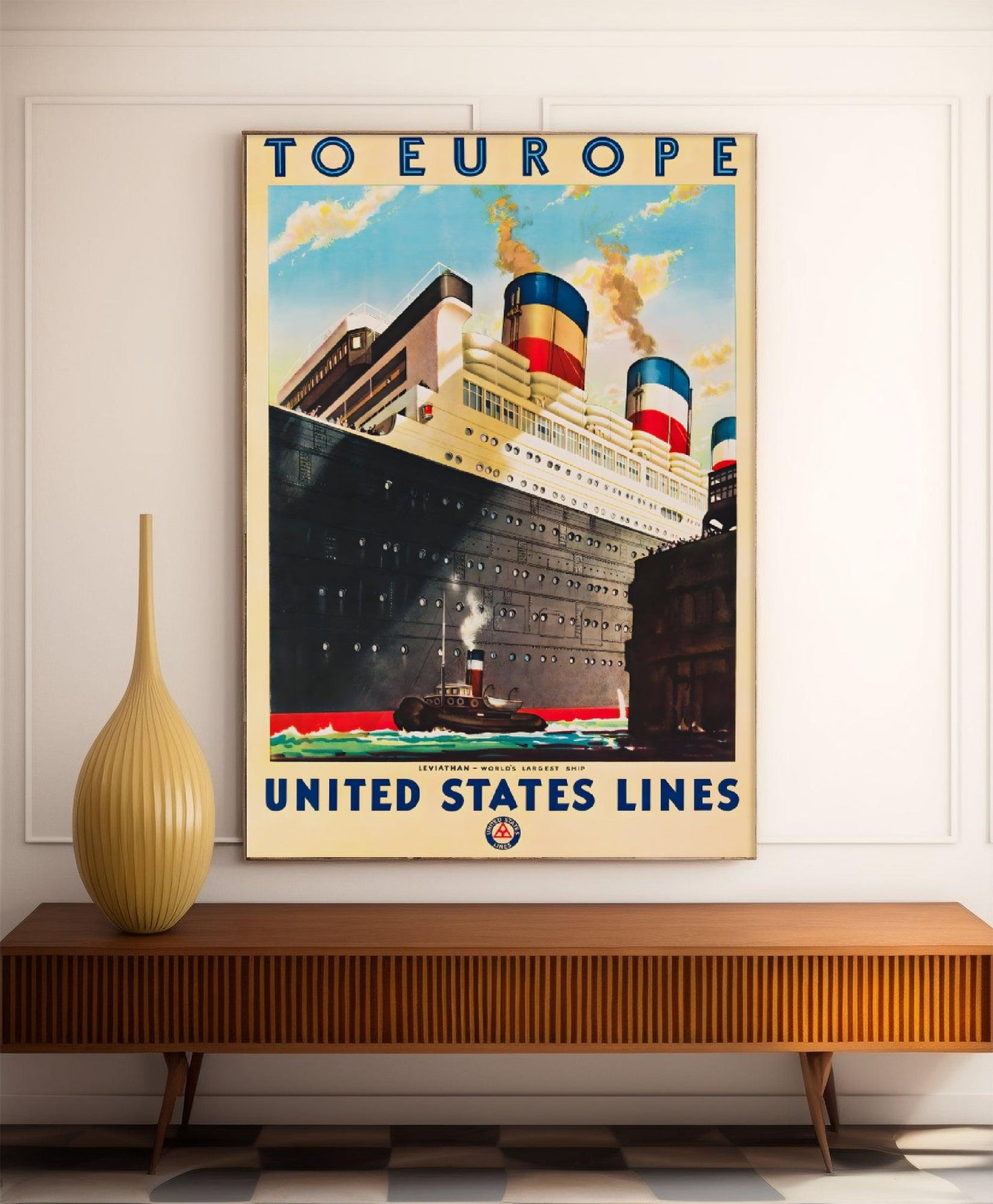 Affiche bateau vintage "United States Lines"  - Haute Définition - papier mat 230gr/m²