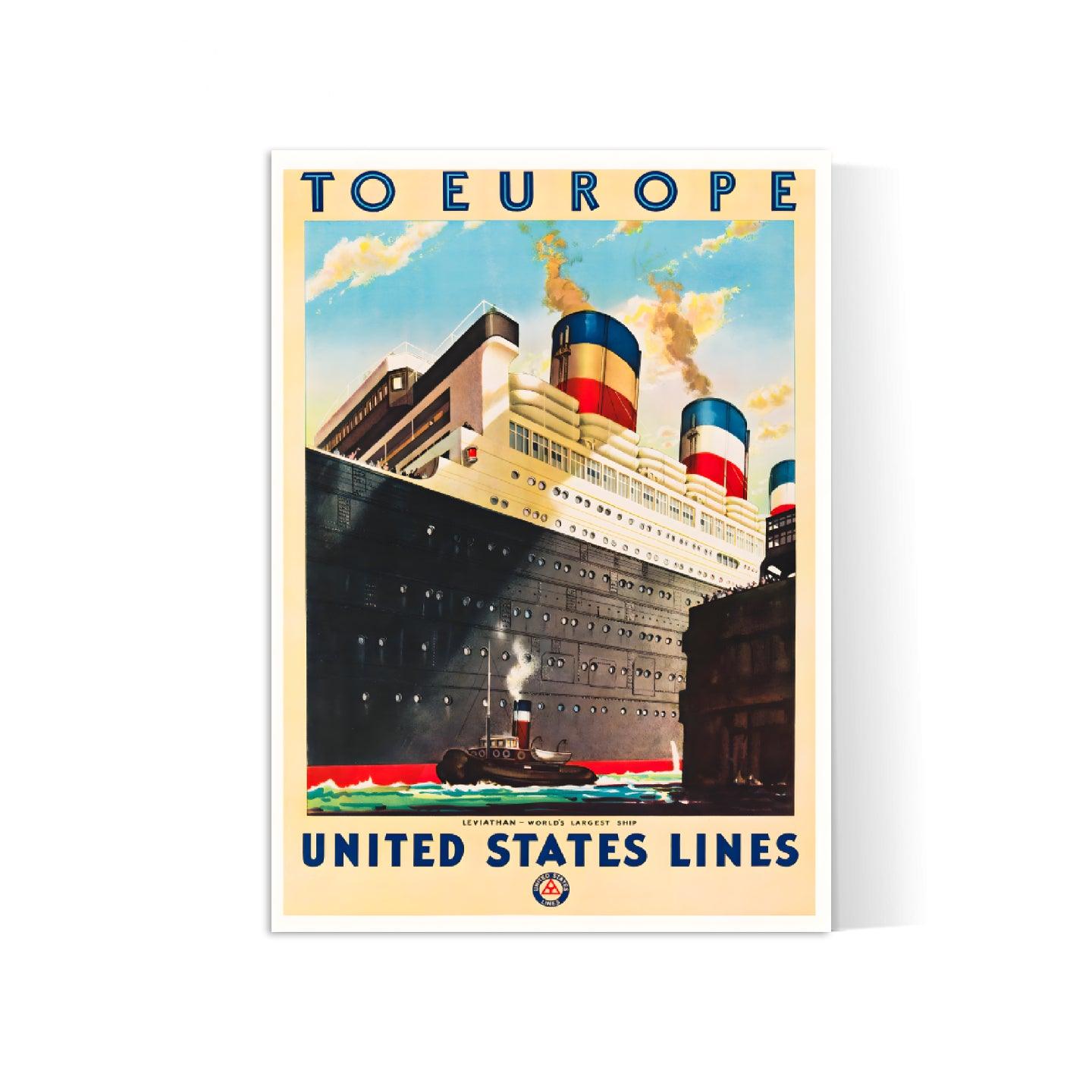 Affiche bateau vintage "United States Lines"  - Haute Définition - papier mat 230gr/m²