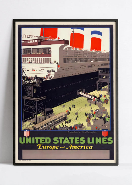 Affiche bateau vintage "United States Lines" - Henri Cassiers - Haute Définition - papier mat 230gr/m²
