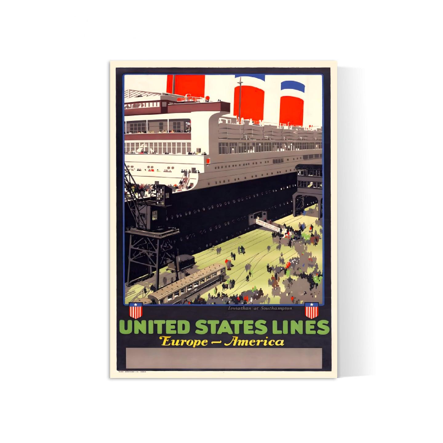 Affiche bateau vintage "United States Lines" - Henri Cassiers - Haute Définition - papier mat 230gr/m²