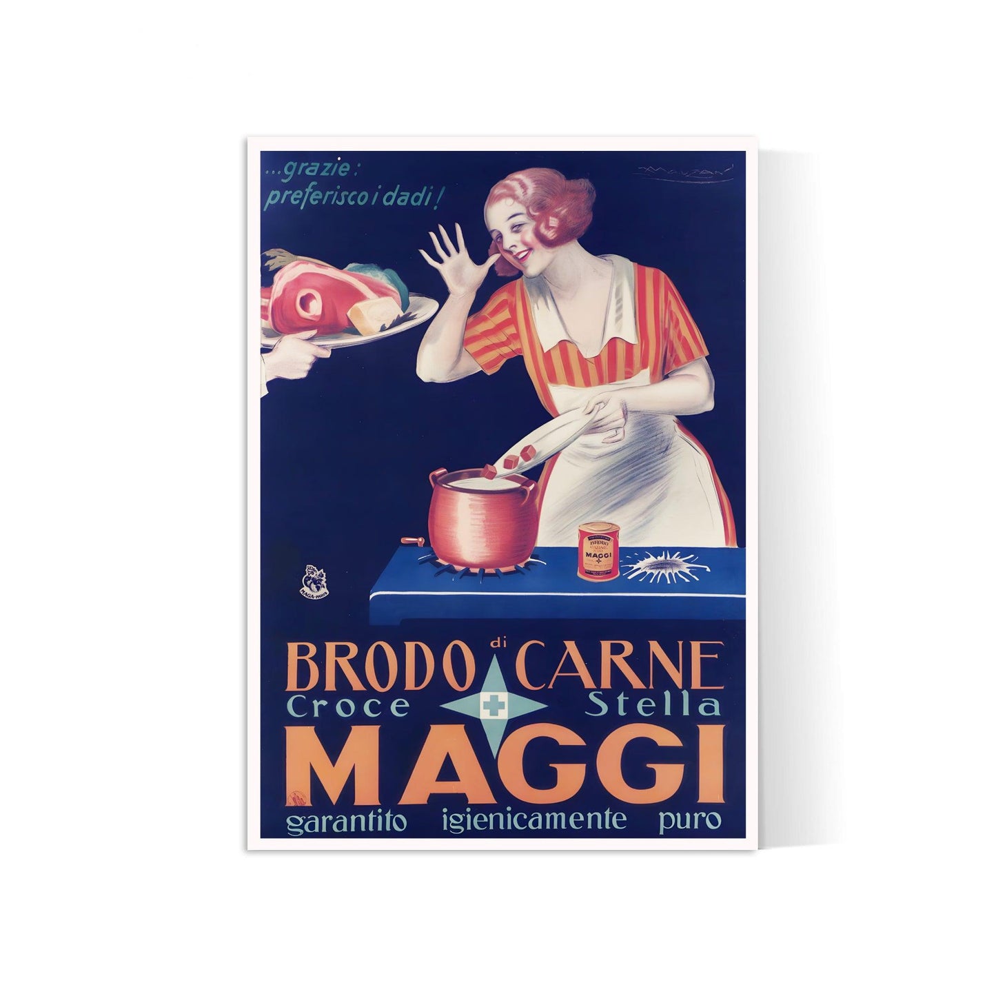 Affiche cuisine vintage "Brodo di Carne Maggi" - Achille Mauzan - Haute Définition - papier mat 230gr/m²