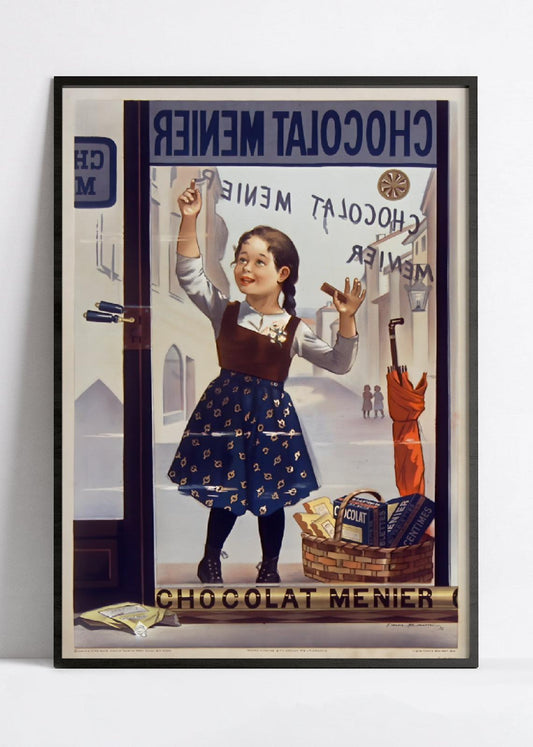 Affiche cuisine vintage "Chocolat Menier - petite fille de face" - Firmin Bouisset - Haute Définition - papier mat 230gr/m²
