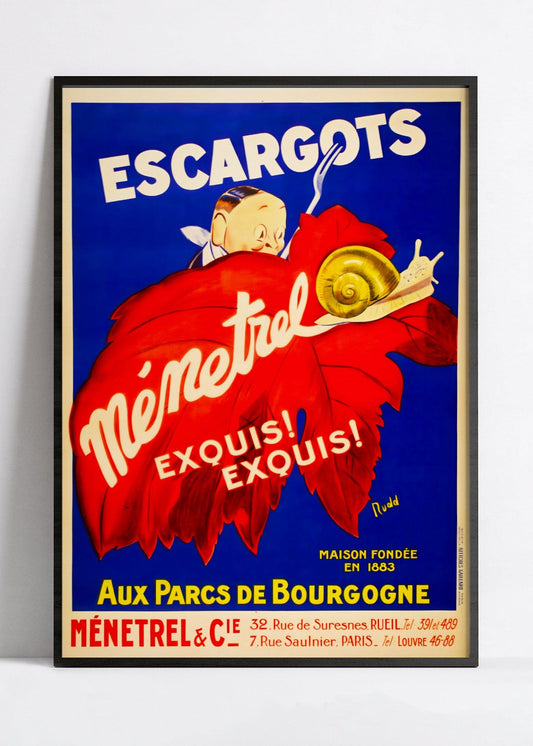 Affiche cuisine vintage "Escargots ménetrel" - Rudd - Haute Définition - papier mat 230gr/m²