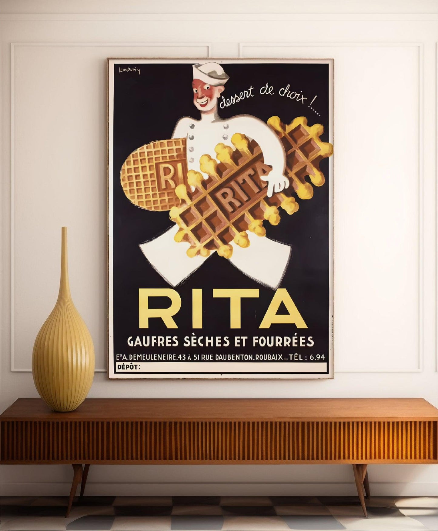 Affiche cuisine vintage "Gaufres RITA" - Léon Dupin - Haute Définition - papier mat 230gr/m²