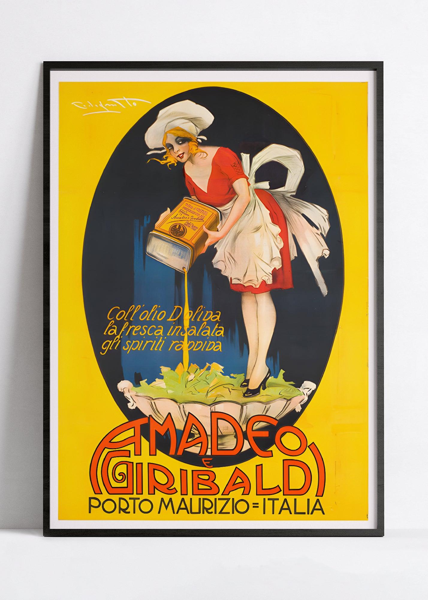 Affiche cuisine vintage "Huile Amadeo e Giribaldi"- Plinio Codognato - Haute Définition - papier mat 230gr/m²