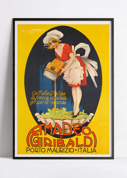 Affiche cuisine vintage "Huile Amadeo e Giribaldi"- Plinio Codognato - Haute Définition - papier mat 230gr/m²