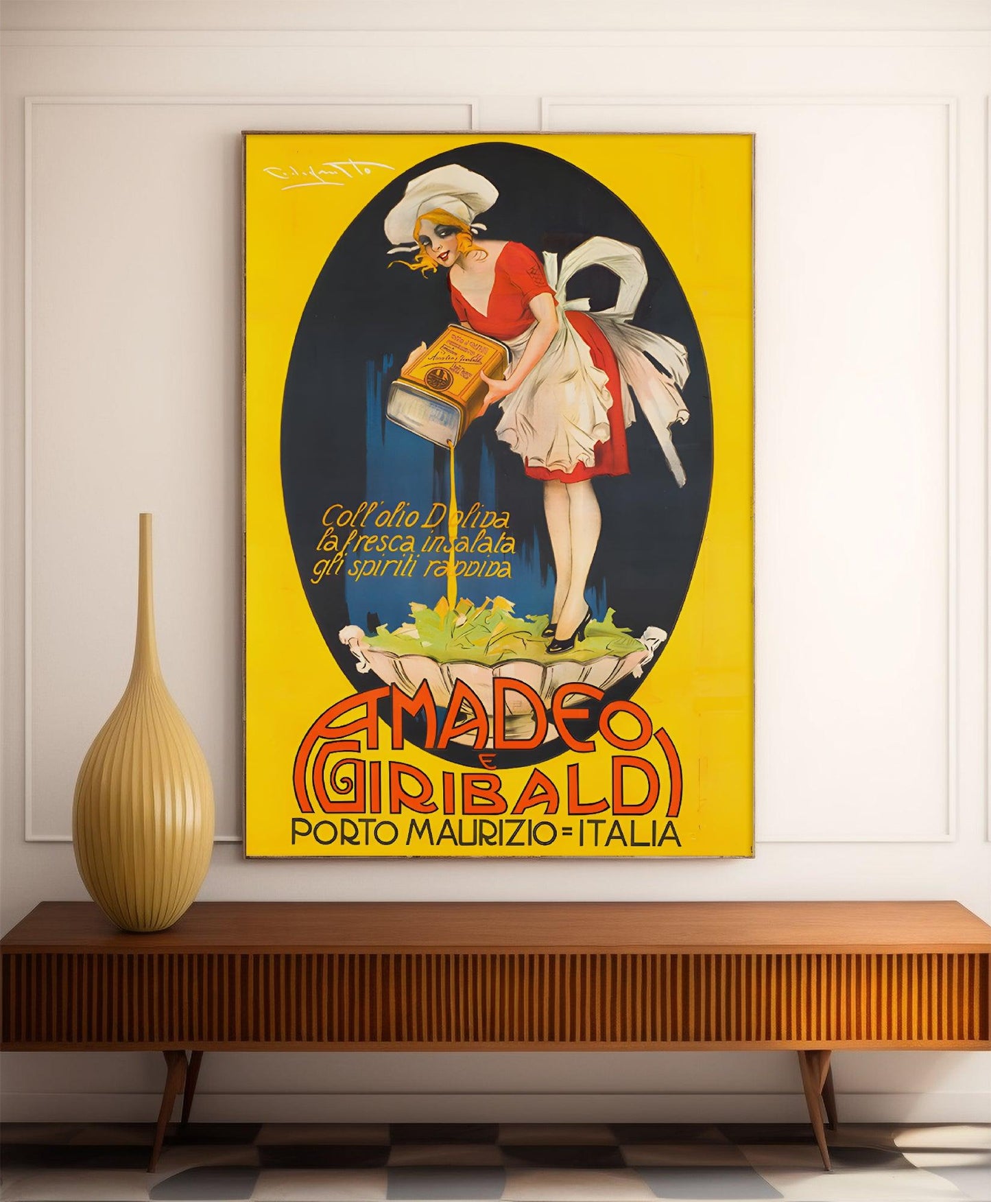 Affiche cuisine vintage "Huile Amadeo e Giribaldi"- Plinio Codognato - Haute Définition - papier mat 230gr/m²