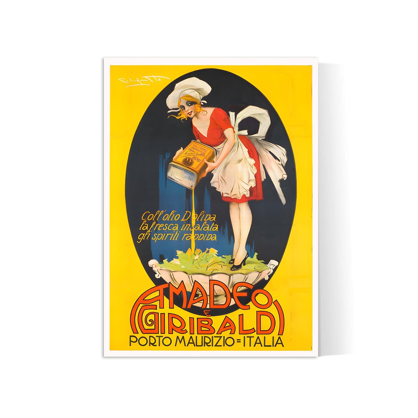 Affiche cuisine vintage "Huile Amadeo e Giribaldi"- Plinio Codognato - Haute Définition - papier mat 230gr/m²