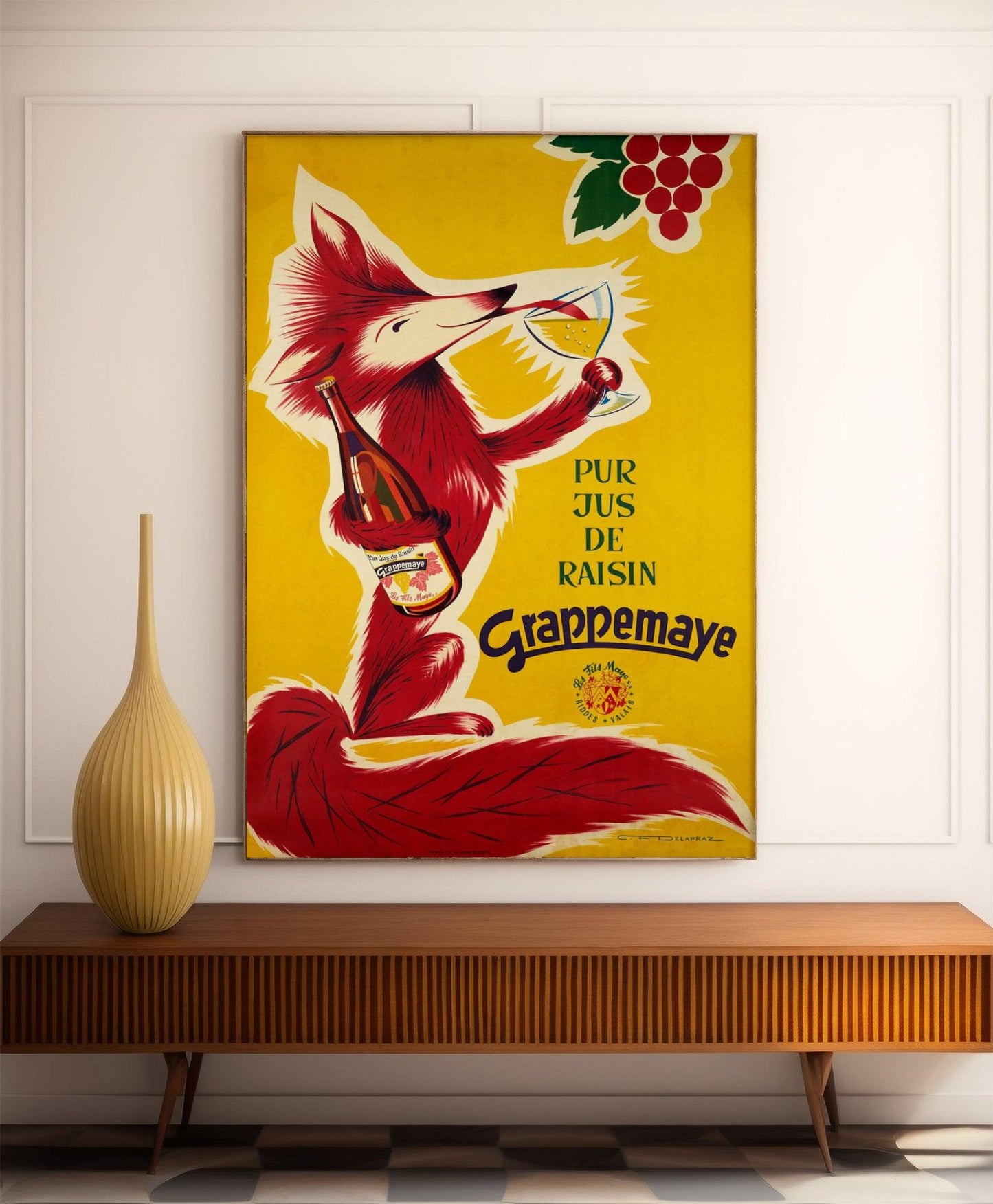 Affiche cuisine vintage "Jus de raisin Grappemaye" - Delapraz - Haute Définition - papier mat 230gr/m²