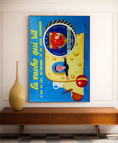 Affiche cuisine vintage "La Vache qui rit" - Hervé Morvan - Haute Définition - papier mat 230gr/m²