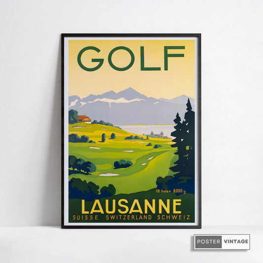 Affiche golf vintage "Lausane" - Art déco- Haute Définition - papier mat 230gr/m2
