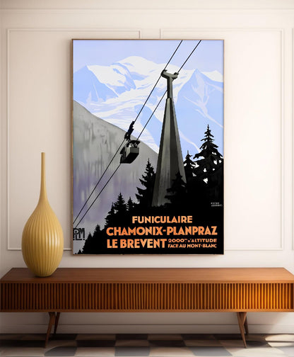 Affiche montagne "Funiculaire de Chamonix Planpraz" - Haute Définition - papier mat 230gr/m²
