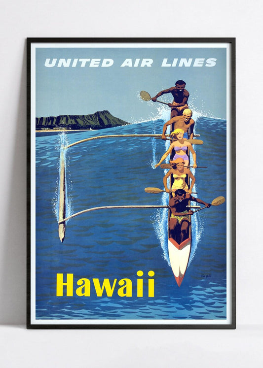 Affiche murale vintage "Hawaii" - United Airlines - Haute Définition - papier mat 230gr/m²