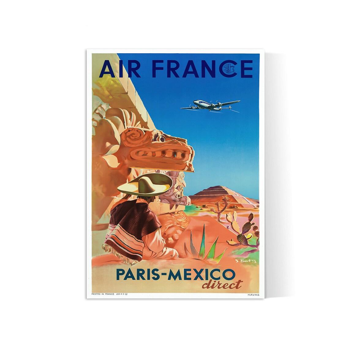 Affiche murale vintage "Paris Mexico"  - Air France - Haute Définition - papier mat 230gr/m²