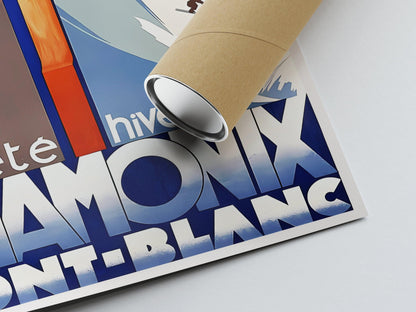 Affiche ski vintage "Chamonix Eté - Hiver" - Haute Définition - papier mat 230gr/m²