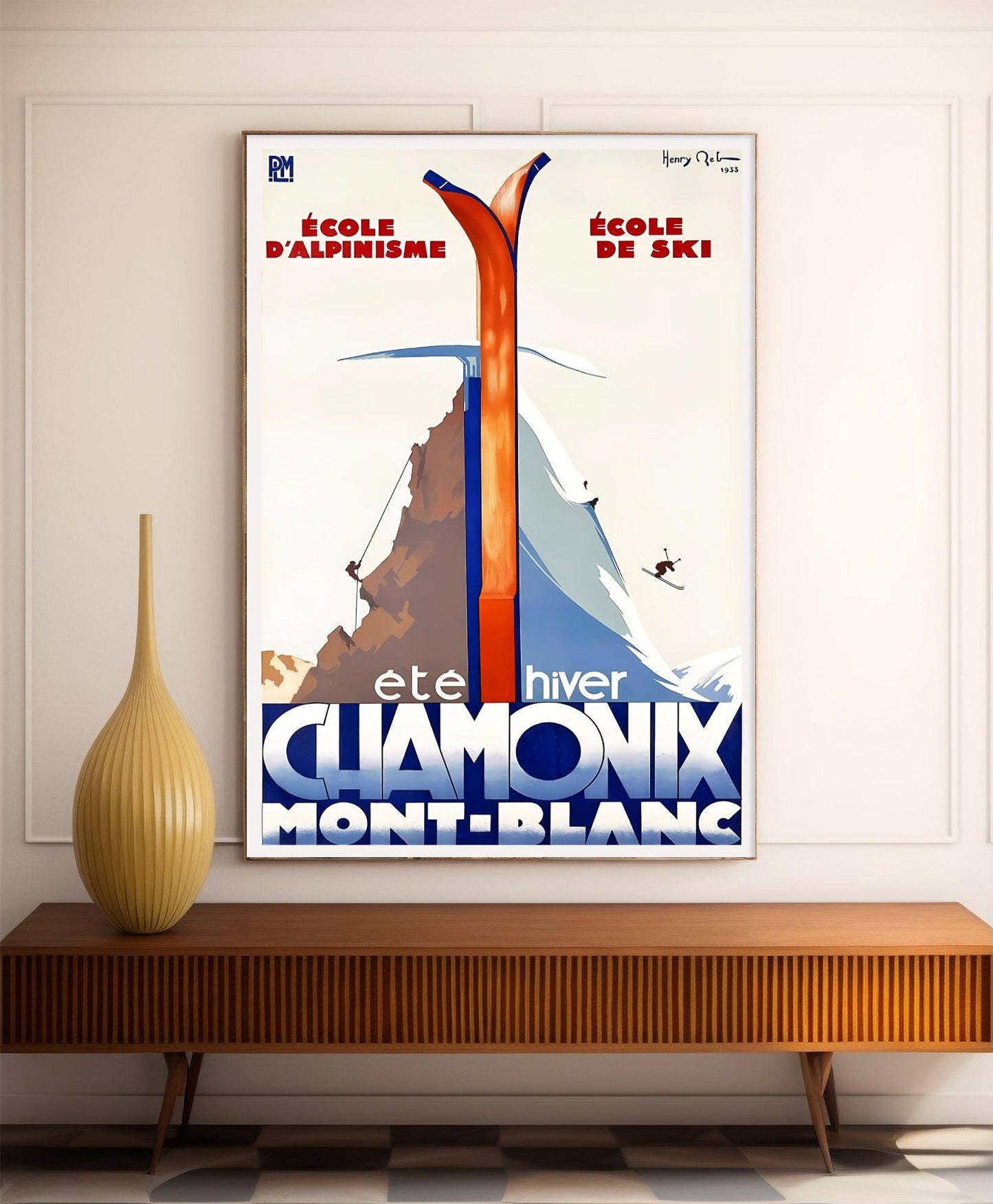 Affiche ski vintage "Chamonix Eté - Hiver" - Haute Définition - papier mat 230gr/m²