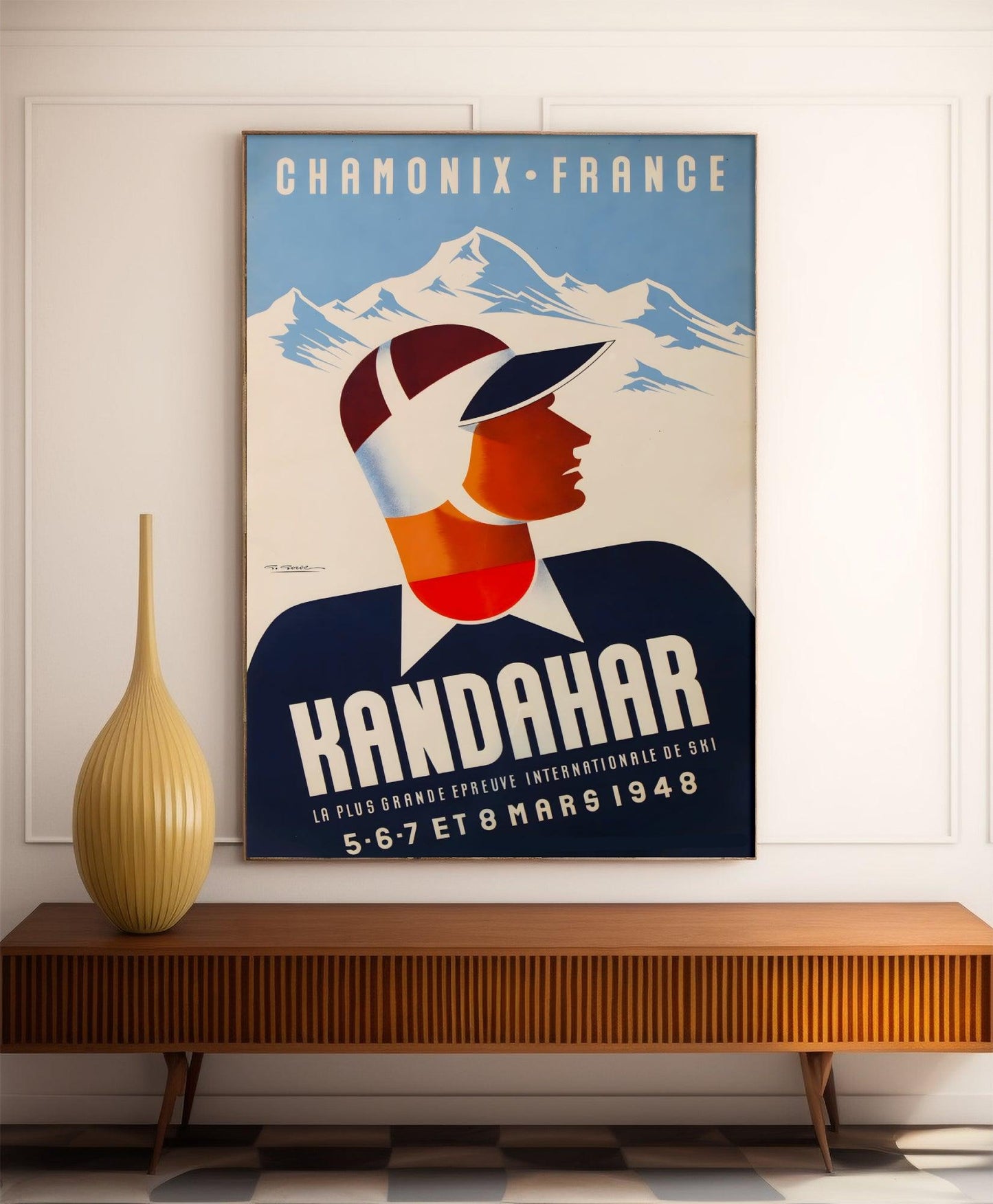 Affiche ski vintage "Chamonix - Kandahar 1948" - Haute Définition - papier mat 230gr/m²
