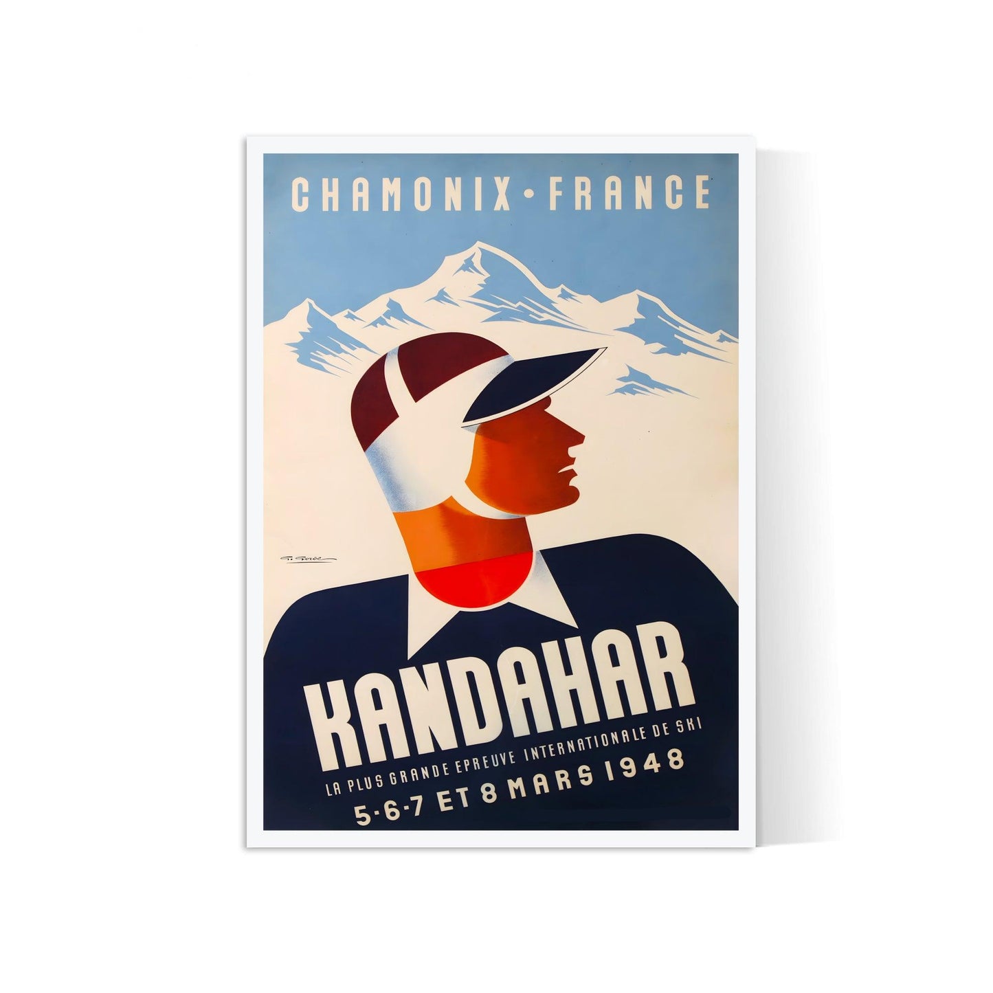 Affiche ski vintage "Chamonix - Kandahar 1948" - Haute Définition - papier mat 230gr/m²