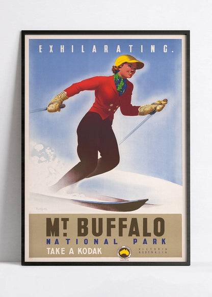 Affiche ski vintage "Mt Buffalo" - Haute Définition - papier mat 230gr/m²