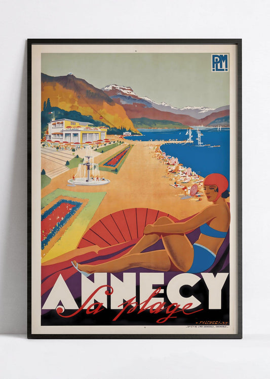 Affiche ville vintage "Annecy Plage" - Robert Falcucci - Haute Définition - papier mat 230gr/m²