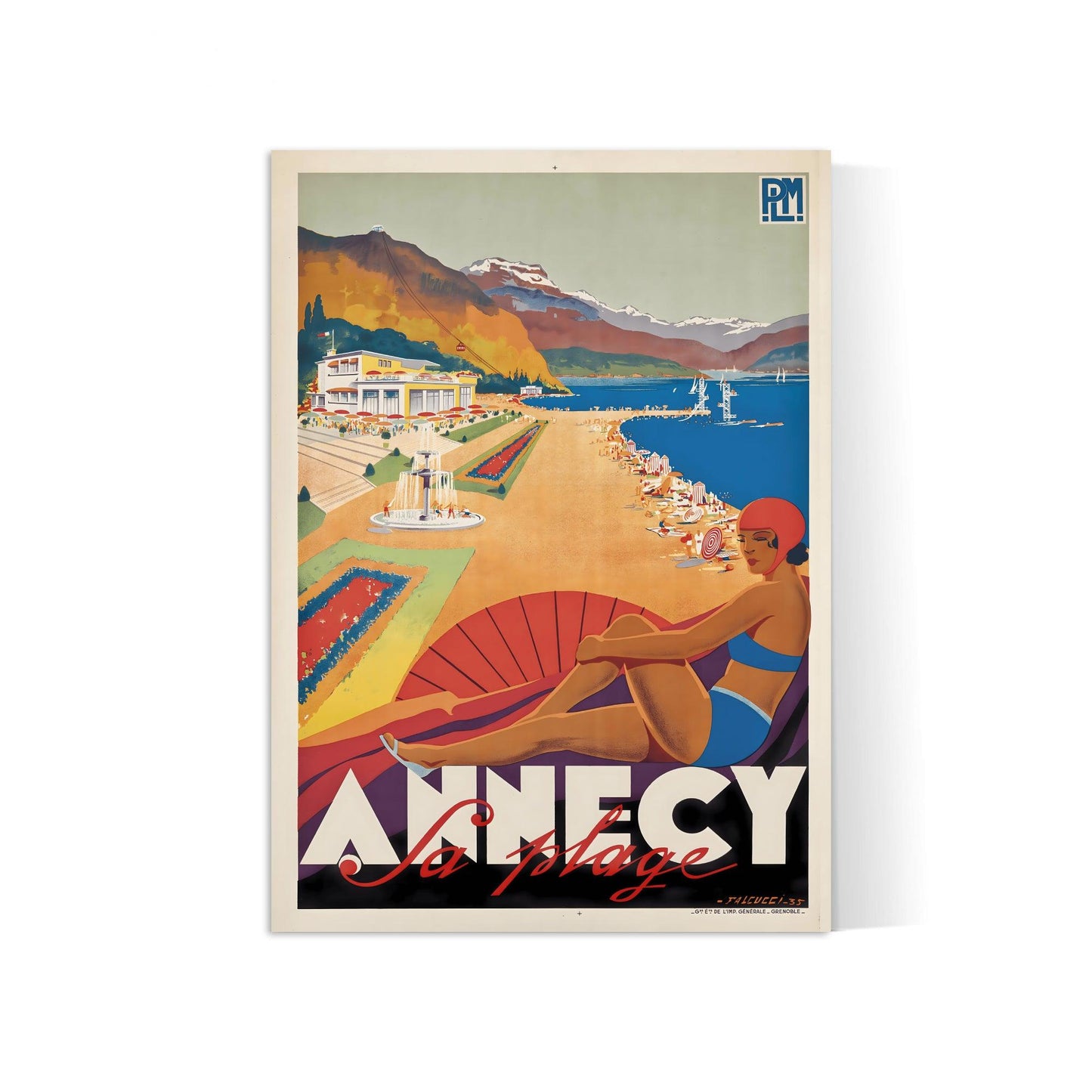 Affiche ville vintage "Annecy Plage" - Robert Falcucci - Haute Définition - papier mat 230gr/m²