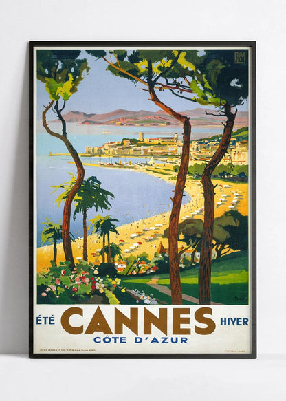 Affiche ville vintage "Cannes"  - Haute Définition - papier mat 230gr/m²
