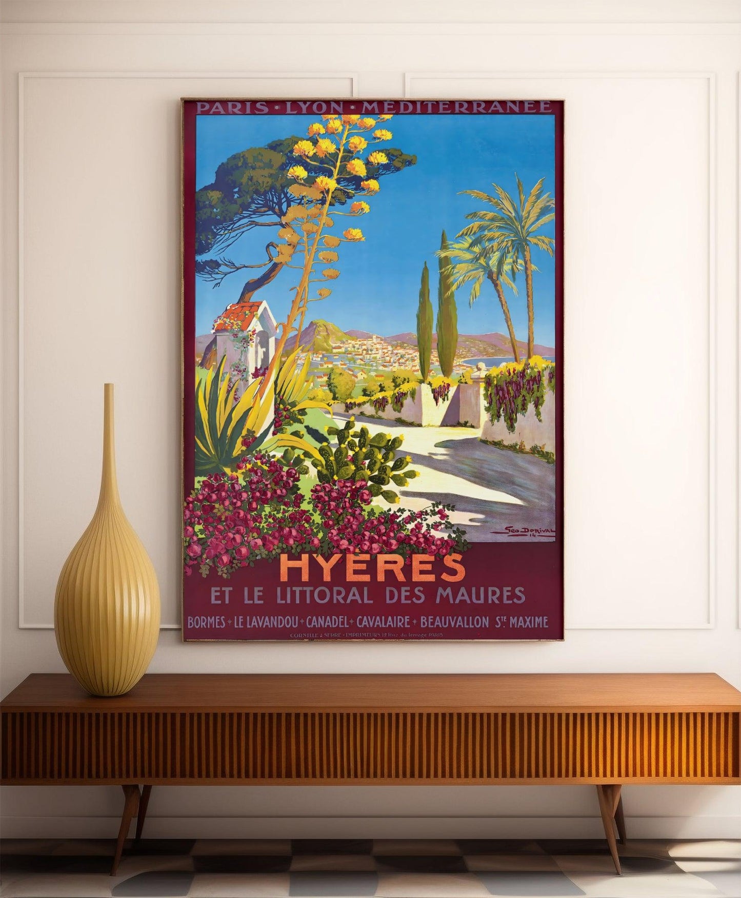 Affiche ville vintage "Hyères" - Geo Dorival - Haute Définition - papier mat 230gr/m²