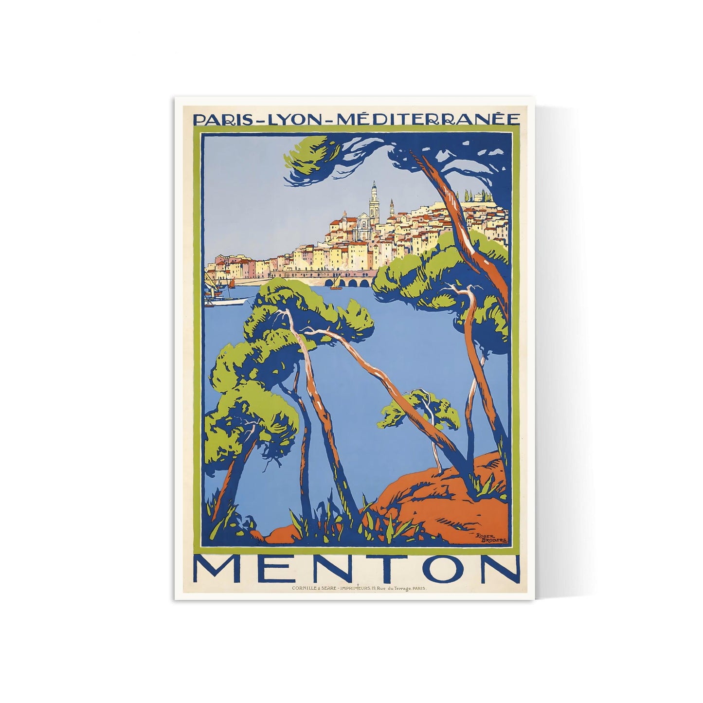 Affiche ville vintage  "Menton" - Roger Broders - Haute Définition - papier mat 230gr/m²
