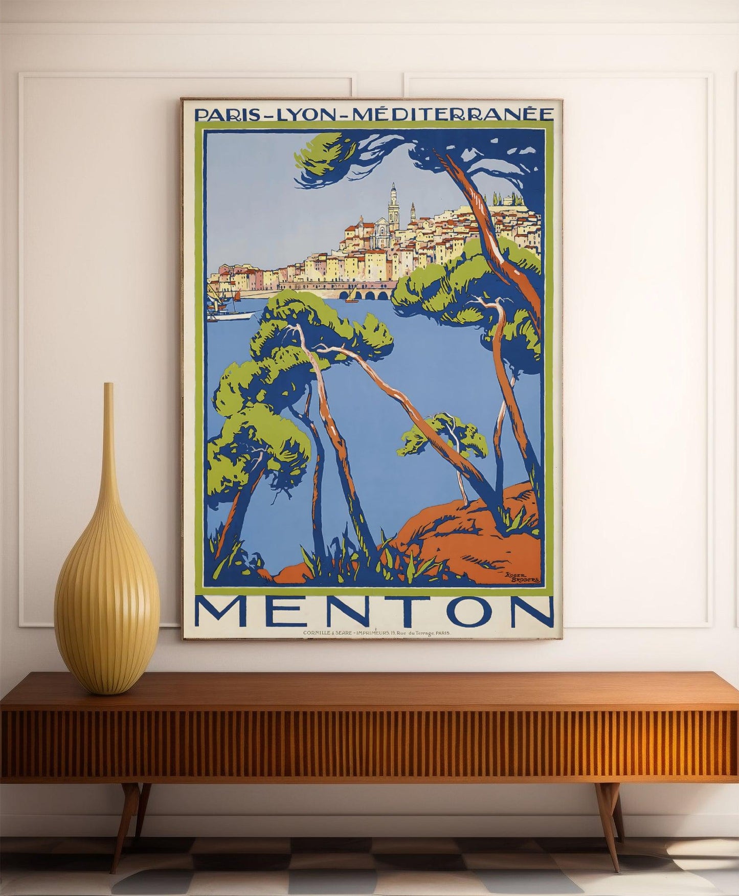 Affiche ville vintage  "Menton" - Roger Broders - Haute Définition - papier mat 230gr/m²