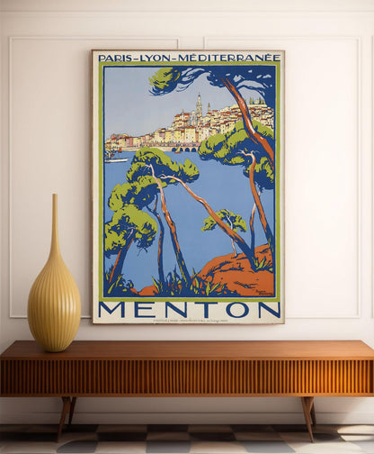 Affiche ville vintage  "Menton" - Roger Broders - Haute Définition - papier mat 230gr/m²