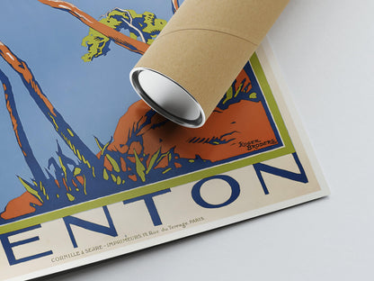 Affiche ville vintage  "Menton" - Roger Broders - Haute Définition - papier mat 230gr/m²