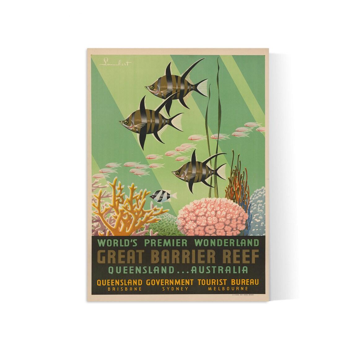 Affiche voyage  vintage "Great Barrier Reef" - Haute Définition - papier mat 230gr/m²