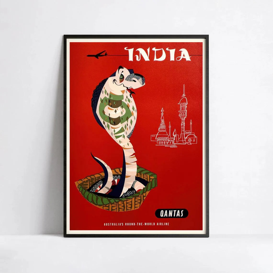 Affiche voyage vintage "India" - Qantas- Haute Définition - papier mat 230gr/m²