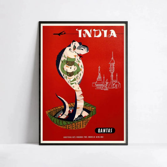 Affiche voyage vintage "India" - Qantas- Haute Définition - papier mat 230gr/m²