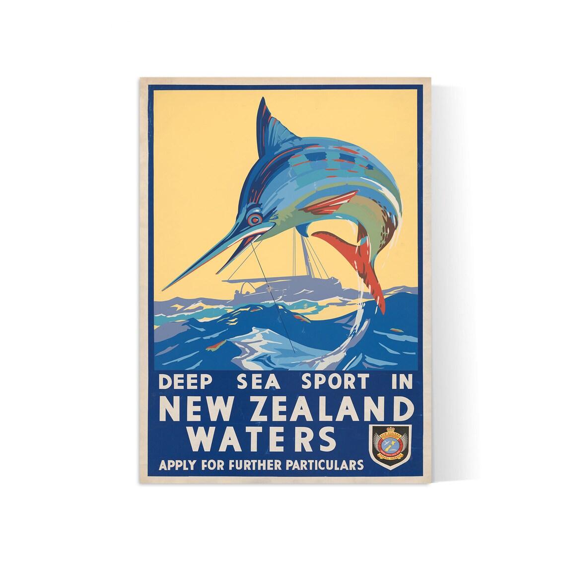 Affiche Vintage – "Deep Sea Sport in New Zealand Waters"