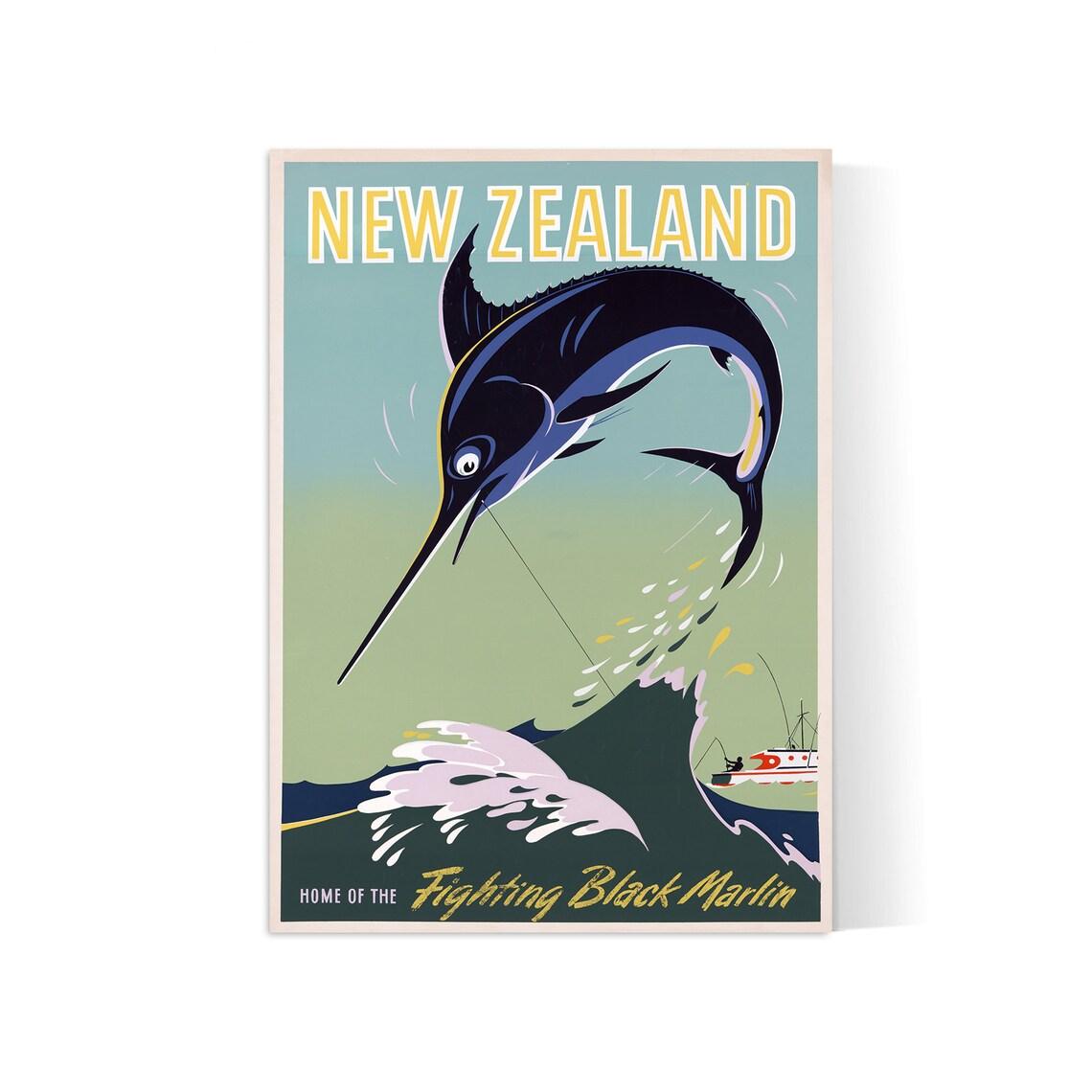 Affiche voyage vintage "New Zealand"  Office du Tourisme - Haute Définition - papier mat 230gr/m²