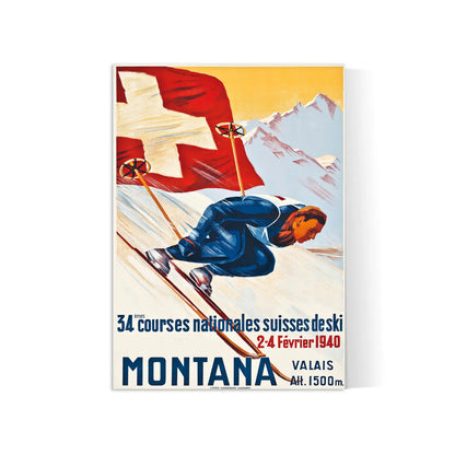 Affiche Ski vintage "Montana Valais" - Haute Définition - papier mat 230gr/m²