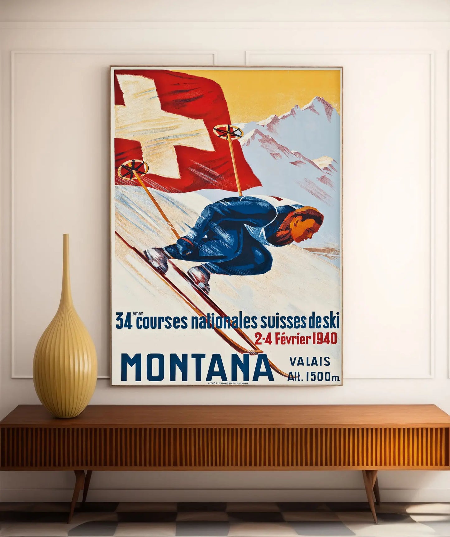 Affiche Ski vintage "Montana Valais" - Haute Définition - papier mat 230gr/m²