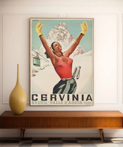 Affiche Ski vintage "Cervinia" - Arnaldo Musati - Haute Définition - papier mat 230gr/m²
