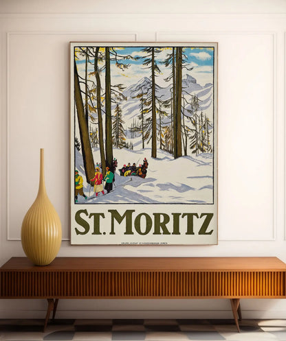 Affiche Ski vintage "St. Moritz" - Emil Cardinaux - Haute Définition - papier mat 230gr/m²