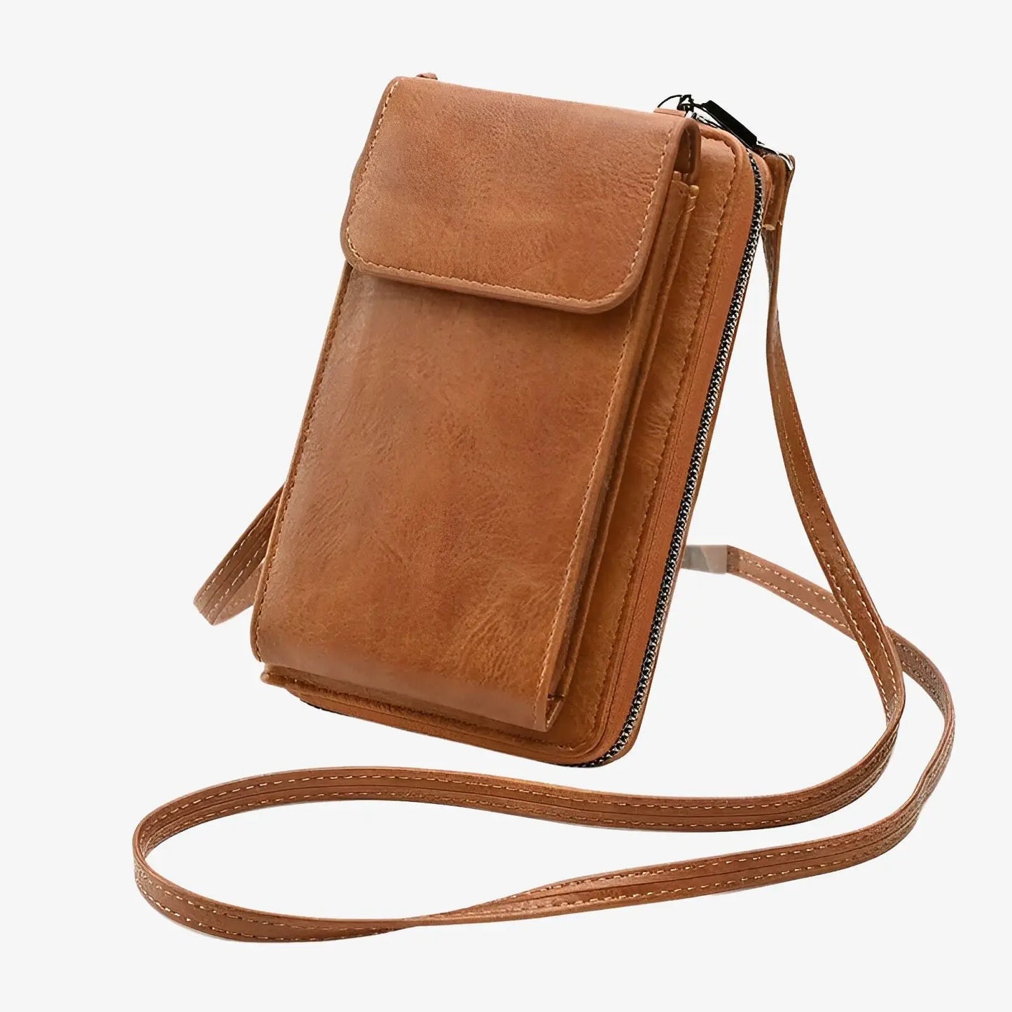 Pochette bandoulière de téléphone en cuir marron