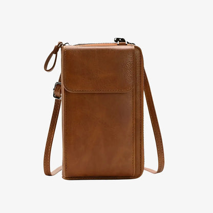 Pochette bandoulière de téléphone en cuir marron